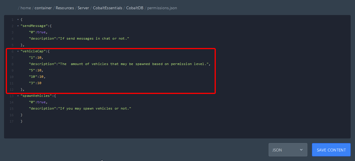 Gamepanel file editor for permissions.json, with updated values